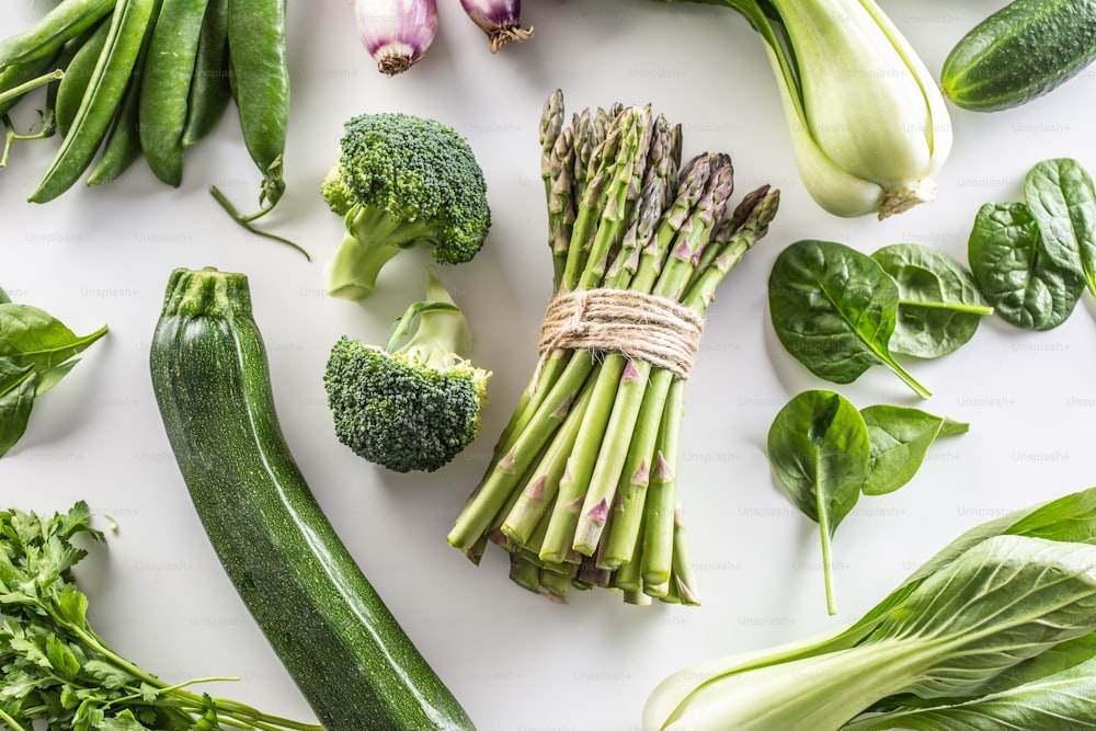 Assorment of fresh green vegetables - Top of view.