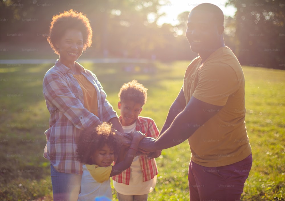 African American family spending time in nature.