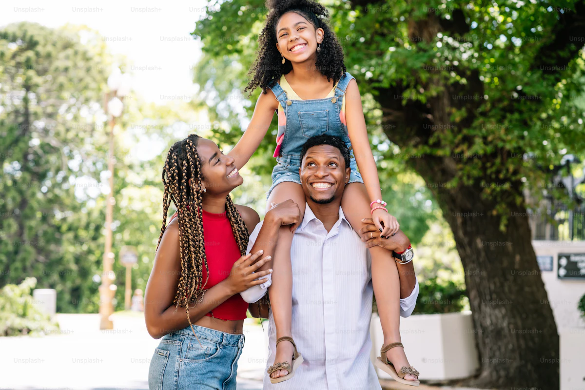 Family enjoying time together on a city walk