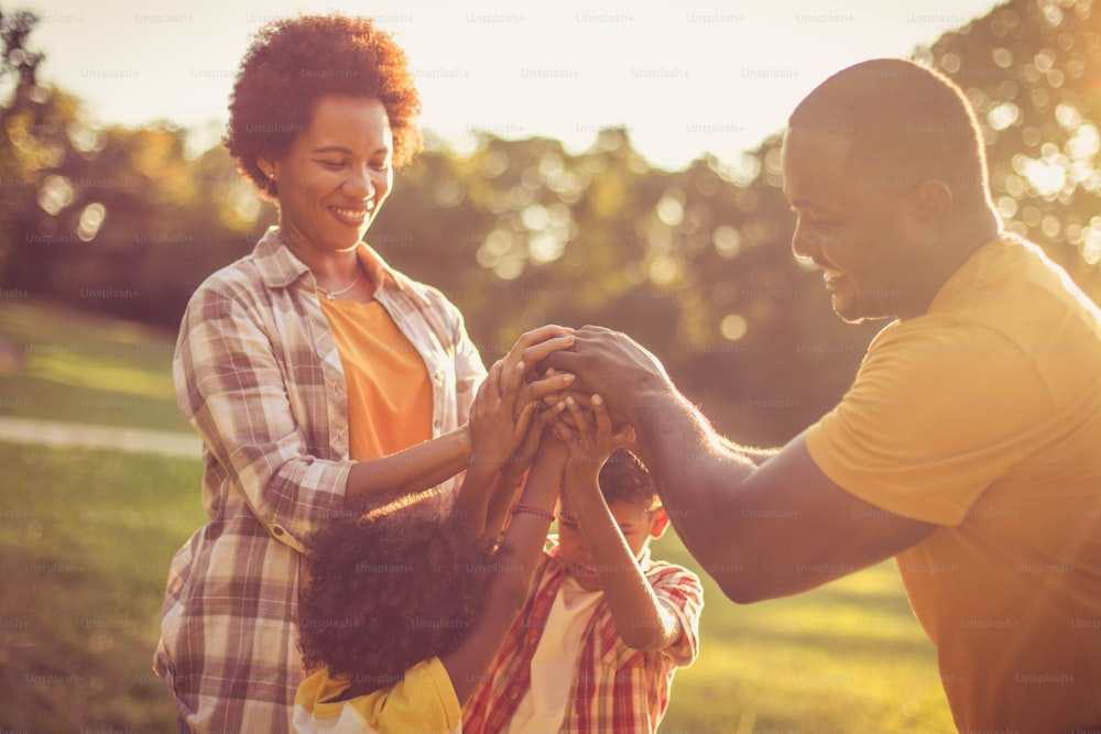 African American family spending time in nature.