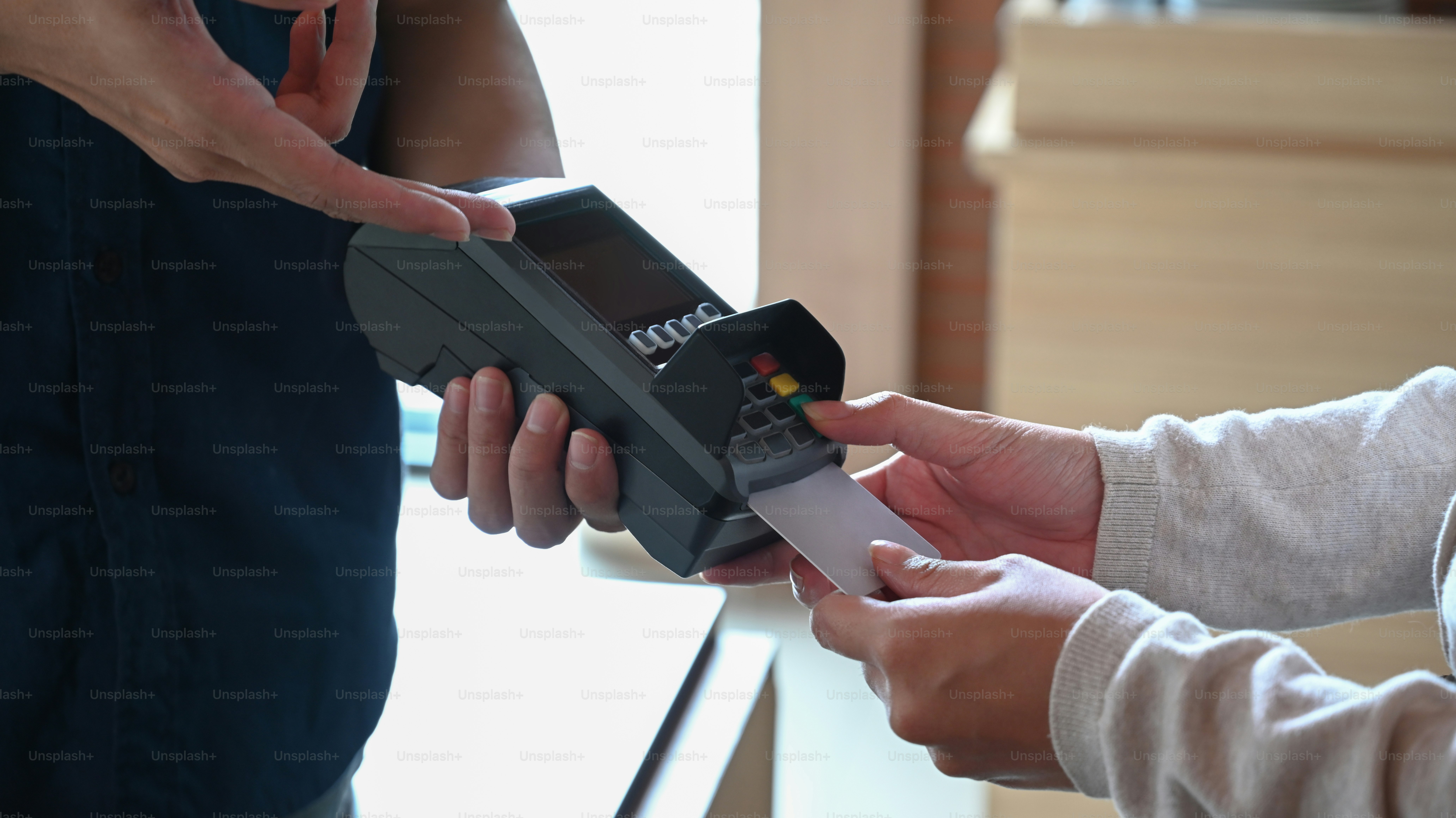 Female paying with credit card in restaurant. photo – Bill Image on ...