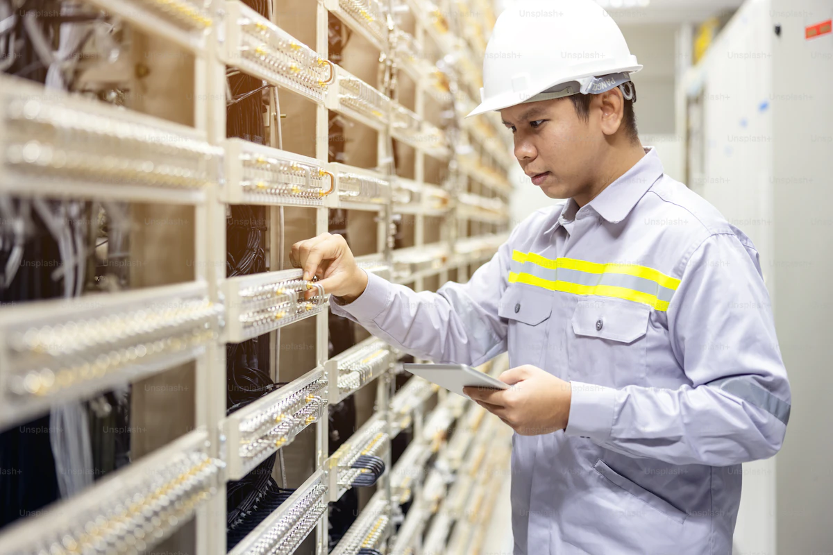 IT support technician reviewing workstation performance and troubleshooting business systems in a modern office