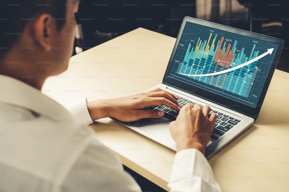 Business visual data analyzing technology by creative computer software . Concept of digital data for marketing analysis and investment decision making .