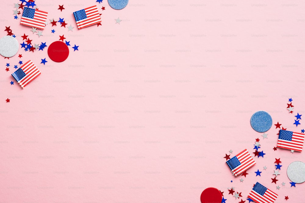Maqueta de banner de feliz día de los presidentes con estrellas de confeti. Día de la Independencia de EE. UU., Día del Trabajo Americano, concepto del día de los veteranos de EE. UU.