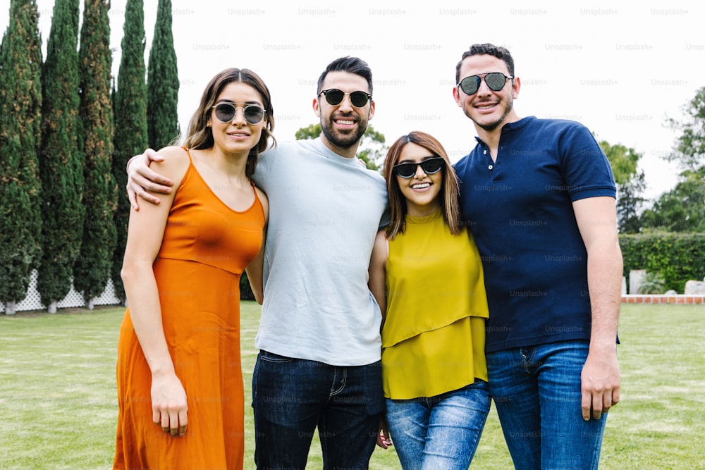 portrait of group of latin friends having fun in Mexico city Latin America