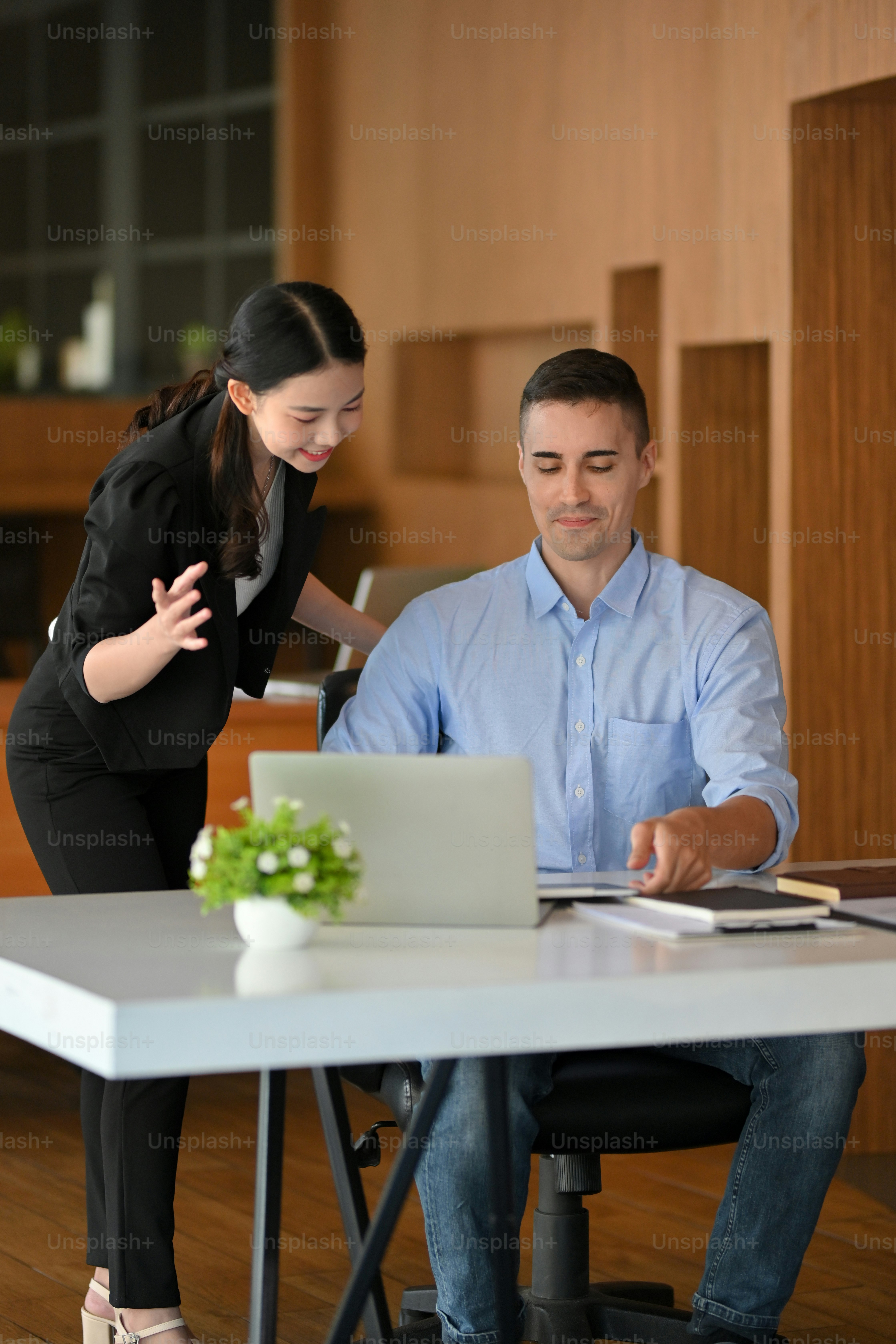 Portrait of two diverse business worker proud with their project campaign result. teamwork concept.