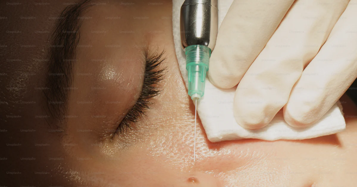 Removal Injection Woman client getting injection of local anesthetic before mole removal ...