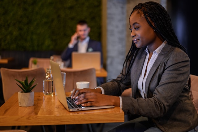Business professional working in cafe
