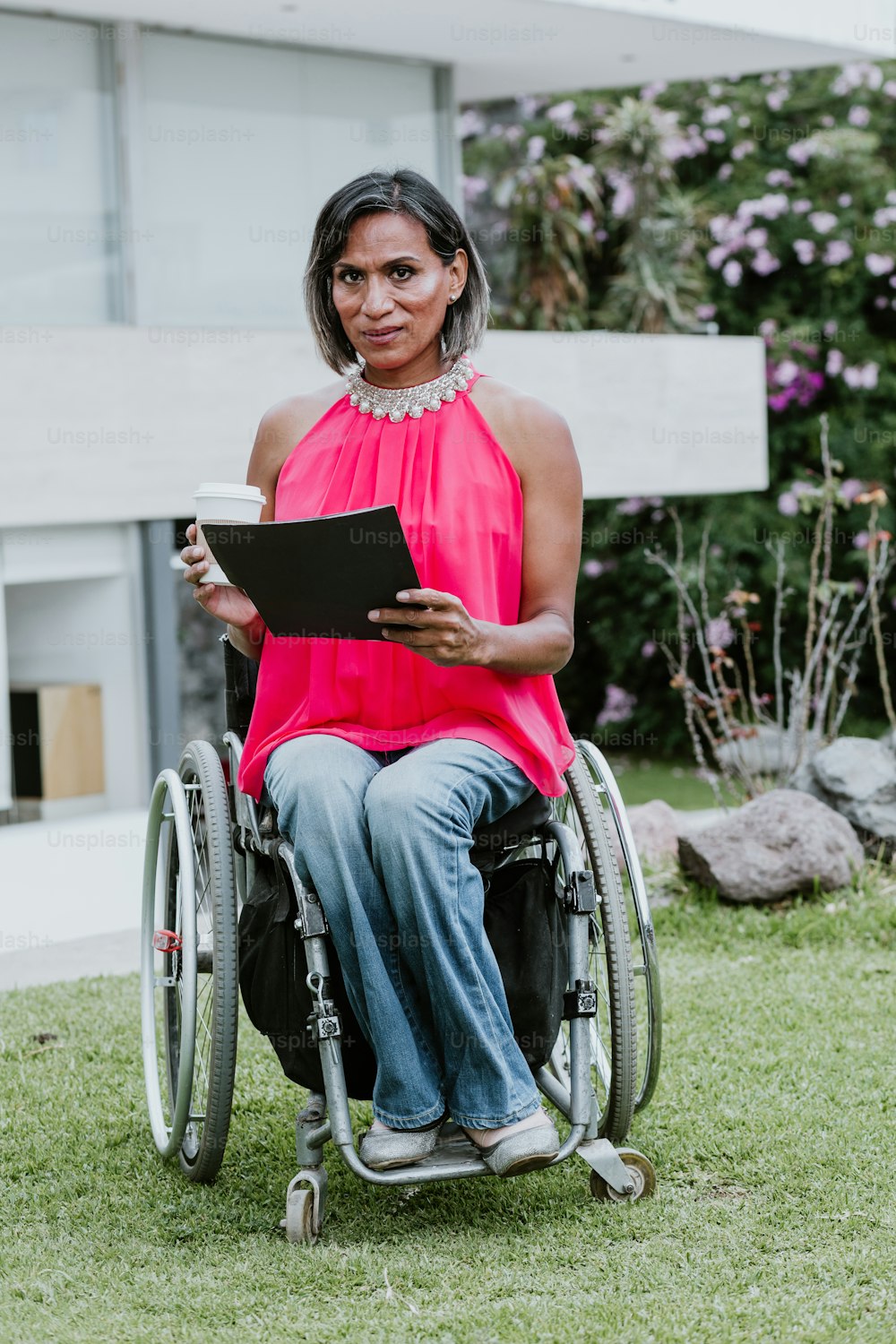 transgender latin woman portrait at the office terrace in Mexico Latin America