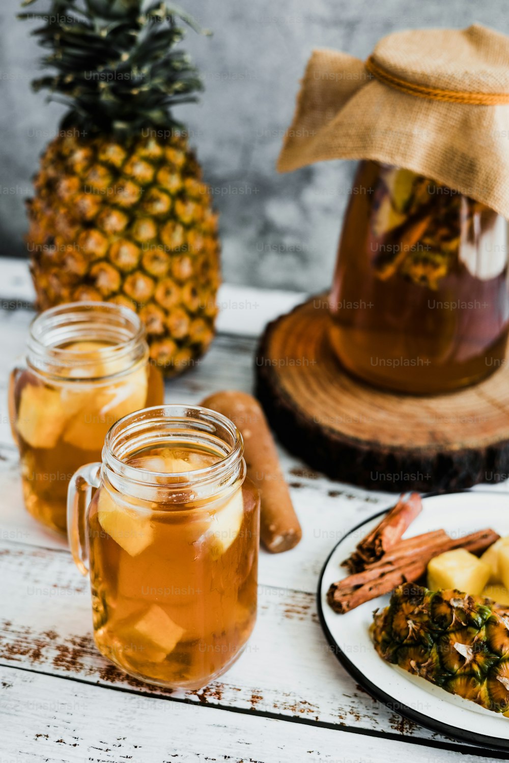 Tepache Mexican fermented beverage made with pineapple, panela and cinnamon traditional in Mexico city