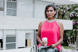 transgender latin woman portrait at the office terrace in Mexico Latin America