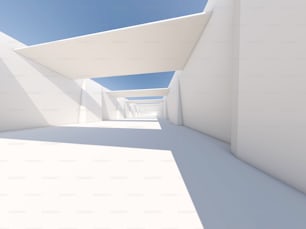 Fundo abstrato de arquitetura moderna, interior vazio de espaço aberto branco. Renderização 3D