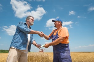 happy farmer after harvest of wheat