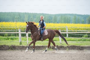 Junge Frau reitet auf einem Pferd