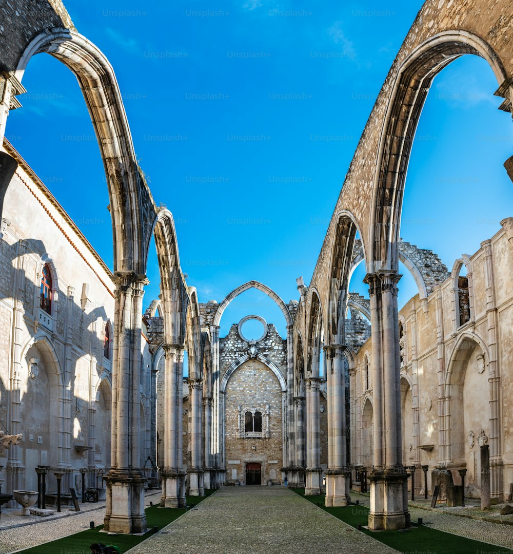Ruins of the Convent of Our Lady of Mount Carmel (Convento do Carmo) in Lisbon on a sunny Winter morning.