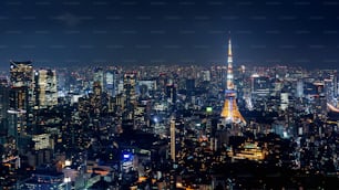 日本の夜の東京の街並み。