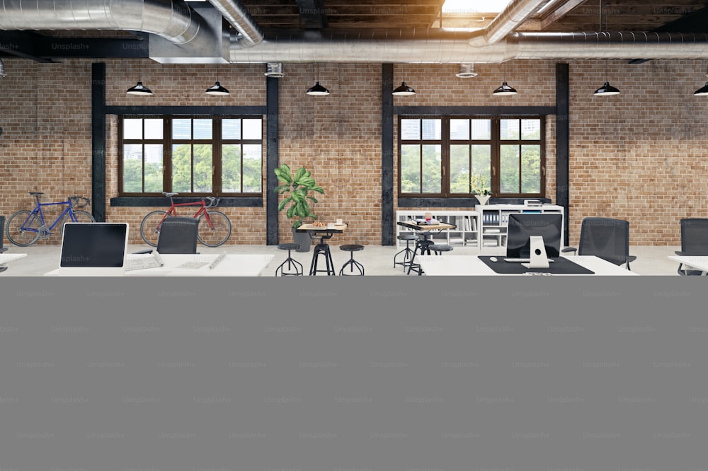 modern loft  office interior. 3d rendering concept