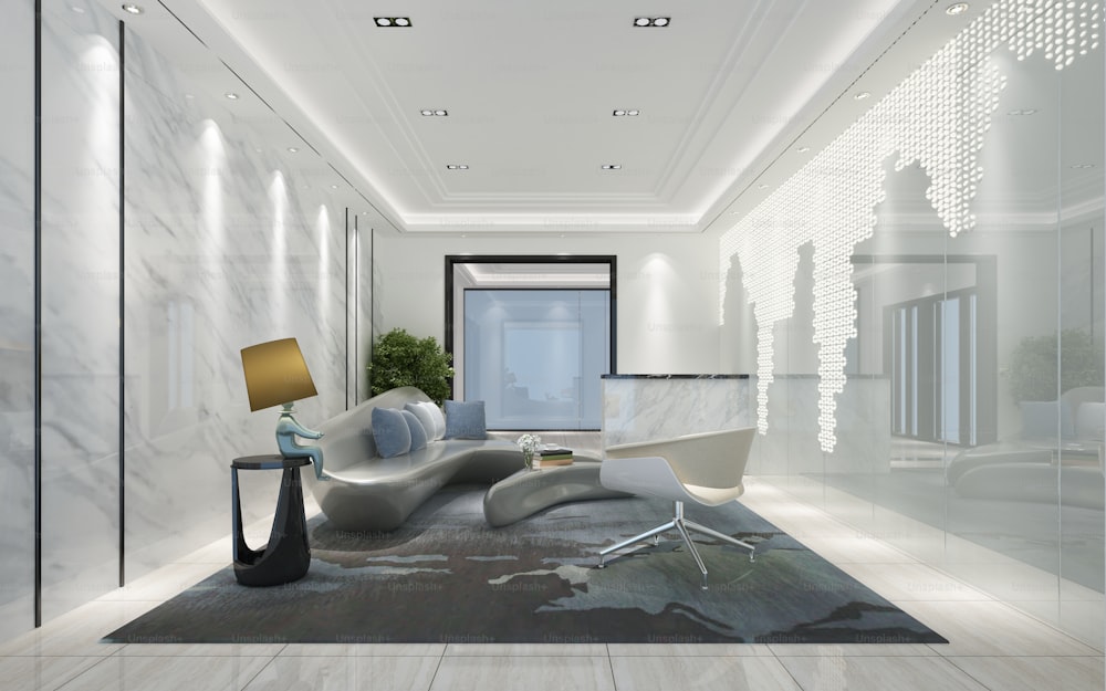 3d render of luxury hotel lobby entrance reception