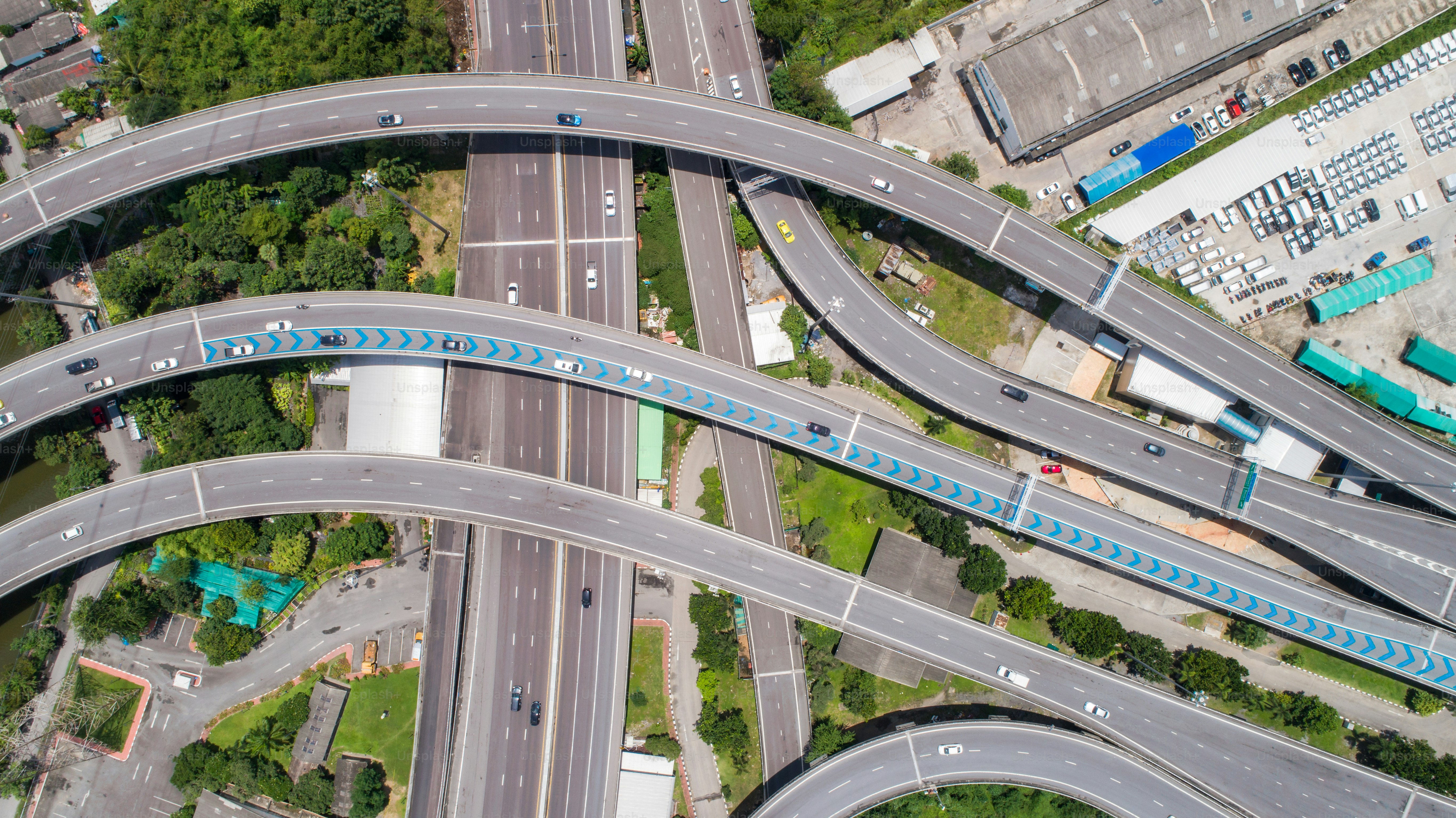 Aerial view highway road network connection or intersection for ...