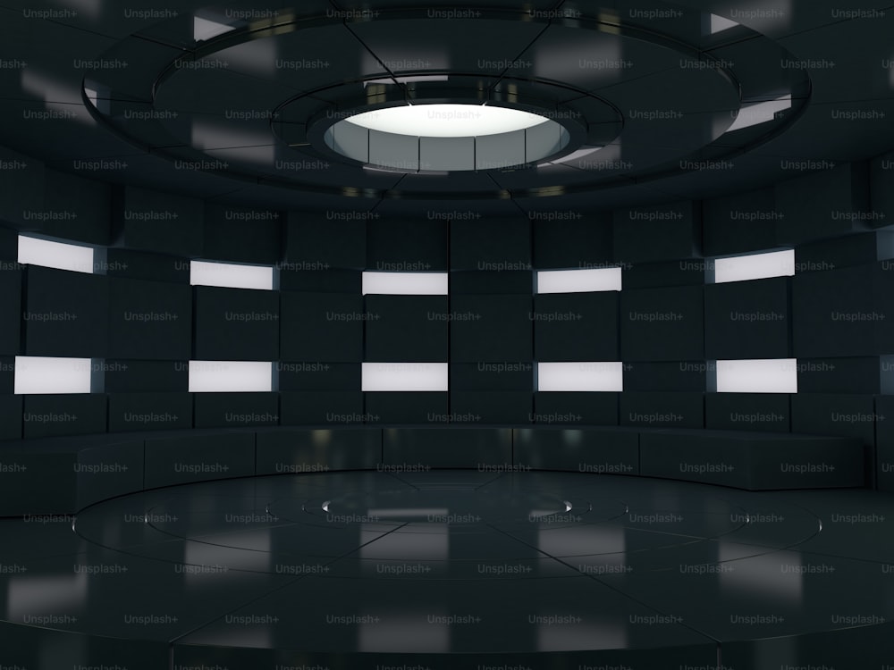 Hintergrund eines leeren Raumes mit Wänden und Neonlicht. Neonstrahlen und Glühen. 3D-Rendering