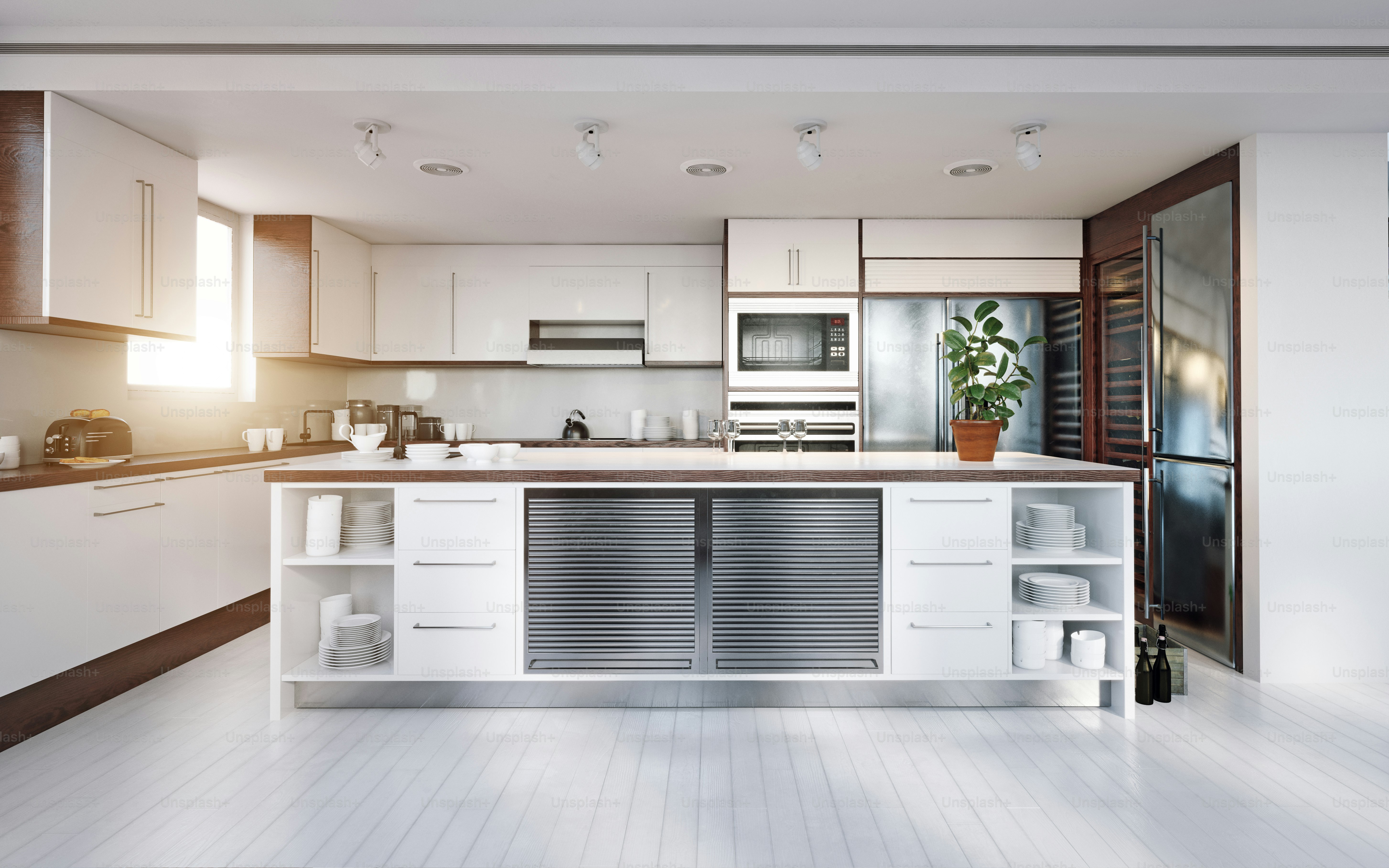 Modern kitchen interior. 3d rendering design concept photo – Appliance ...