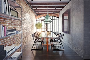 modern loft  dining room interior. 3d rendering design concept
