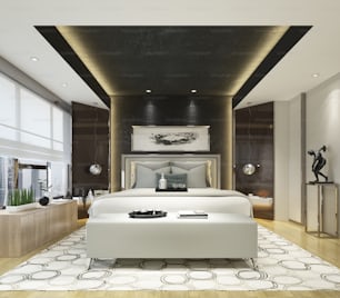 Render 3D de habitación de hotel de lujo