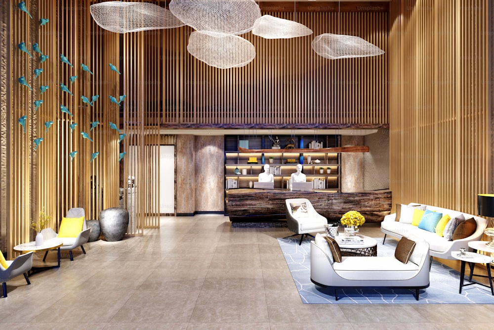 3d render of luxury hotel reception