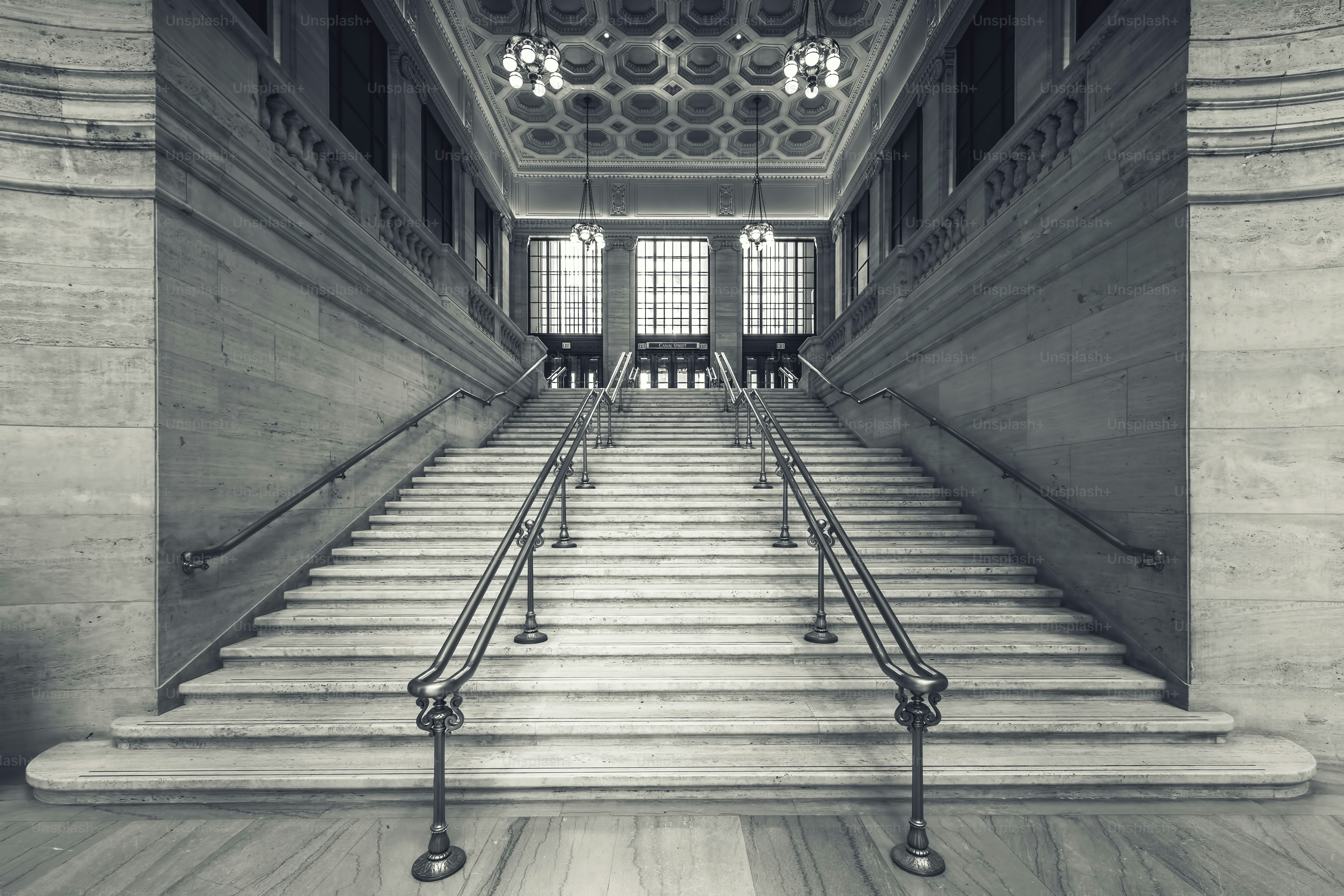 View of Union Station stairs, Chicago, USA.