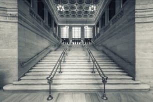 View of Union Station stairs, Chicago, USA.