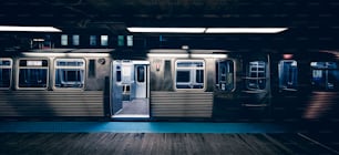 Train at night in station, Chicago.