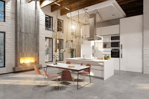 modern luxury kitchen interior. 3d design concept rendering