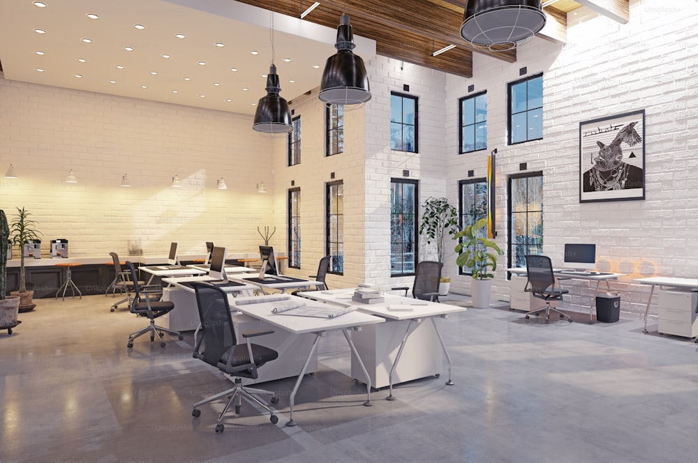 modern loft area office interior. 3d rendering design concept
