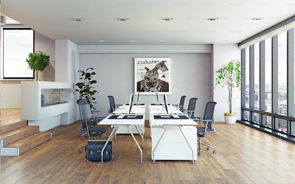 Interior de oficina moderno. Concepto de renderizado 3D