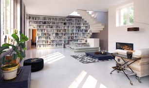 Interior de vida moderna. Diseño de concepto de renderizado 3D