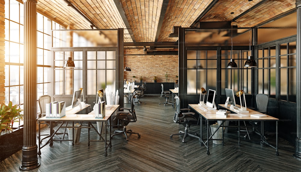 modern office interior design. Loft concept 3d rendering