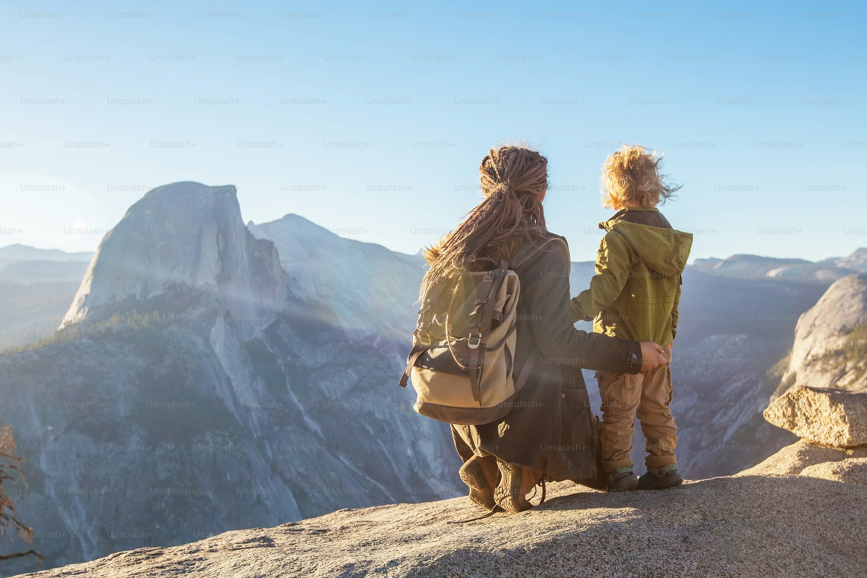 Mother with  son visit Yosemite national park in California