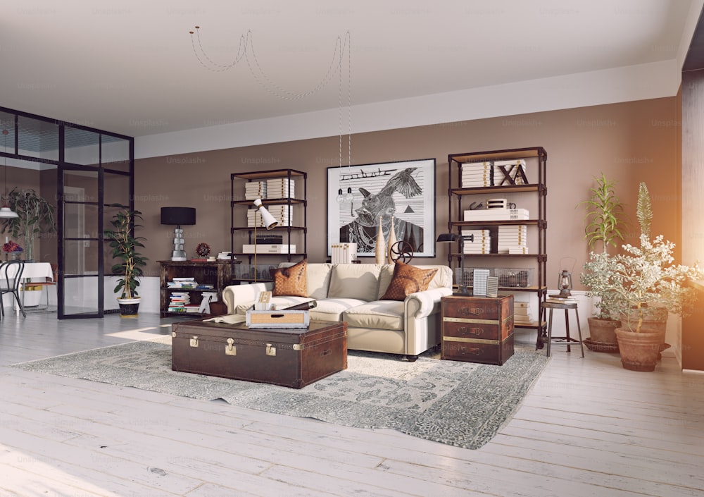 modern living room interior. Living design style. 3d rendering