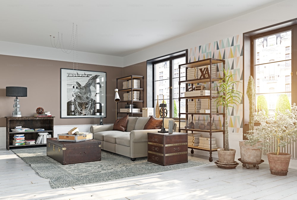 modern living room interior. Living design style. 3d rendering