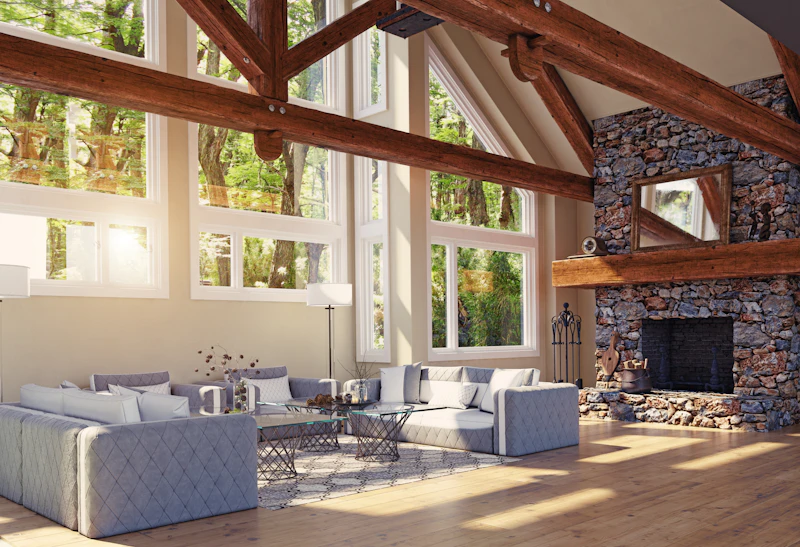 Лобби с камином в горном лодже