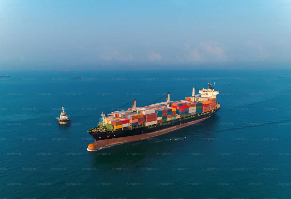 Aerial view of a fully loaded container vessel at sea — AI maritime logistics