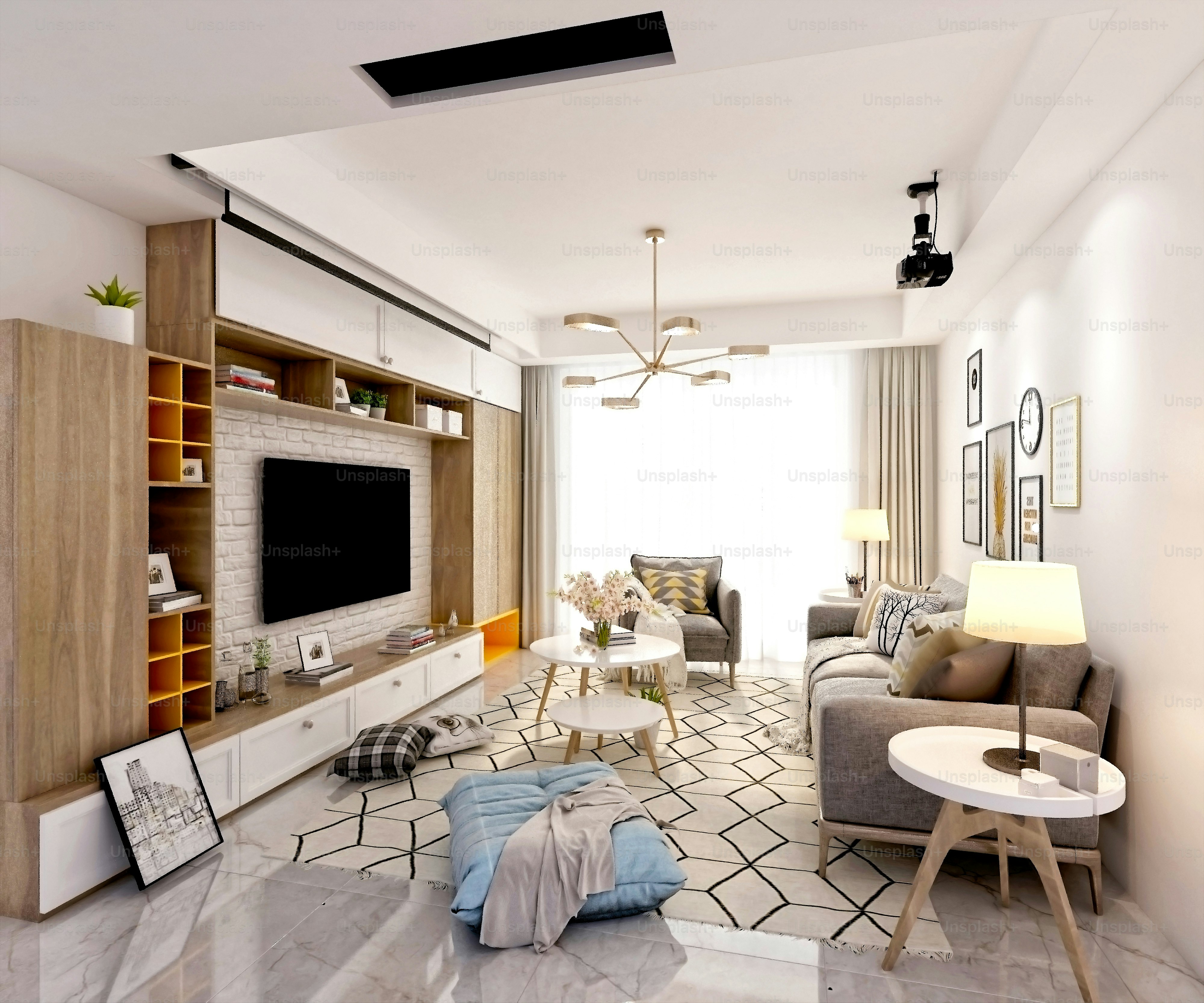 豪華絢爛なモダンな家のインテリアの3Dレンダリング