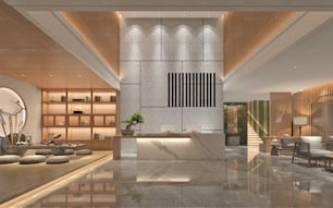 3d render of luxury hotel lobby and reception