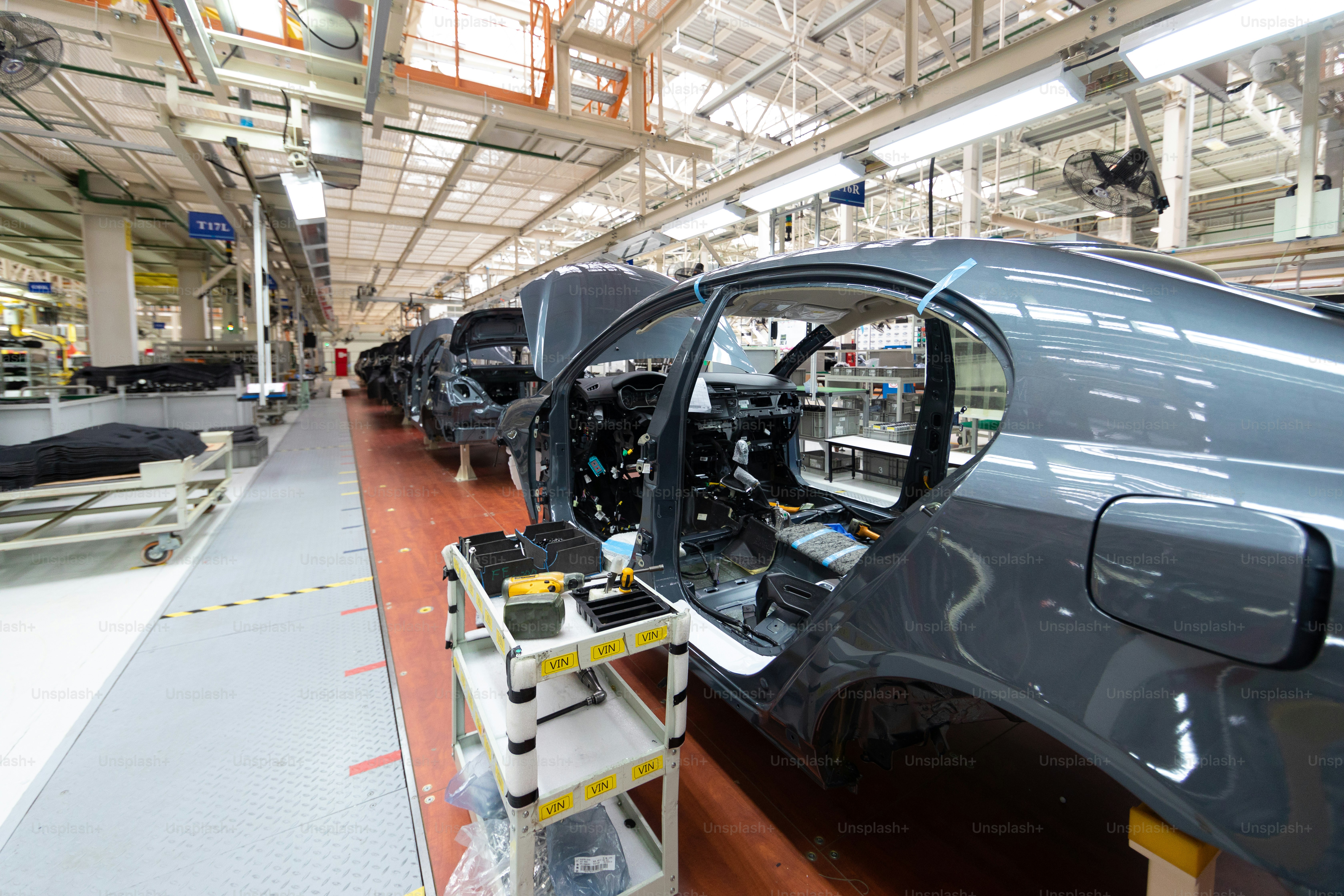 Automated car Assembly line. The plant of the automotive industry. Line of car body