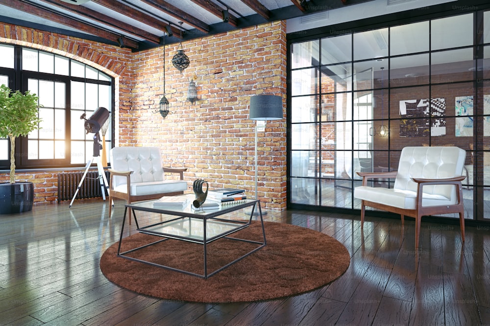 modern loft interior. 3d rendering design concept
