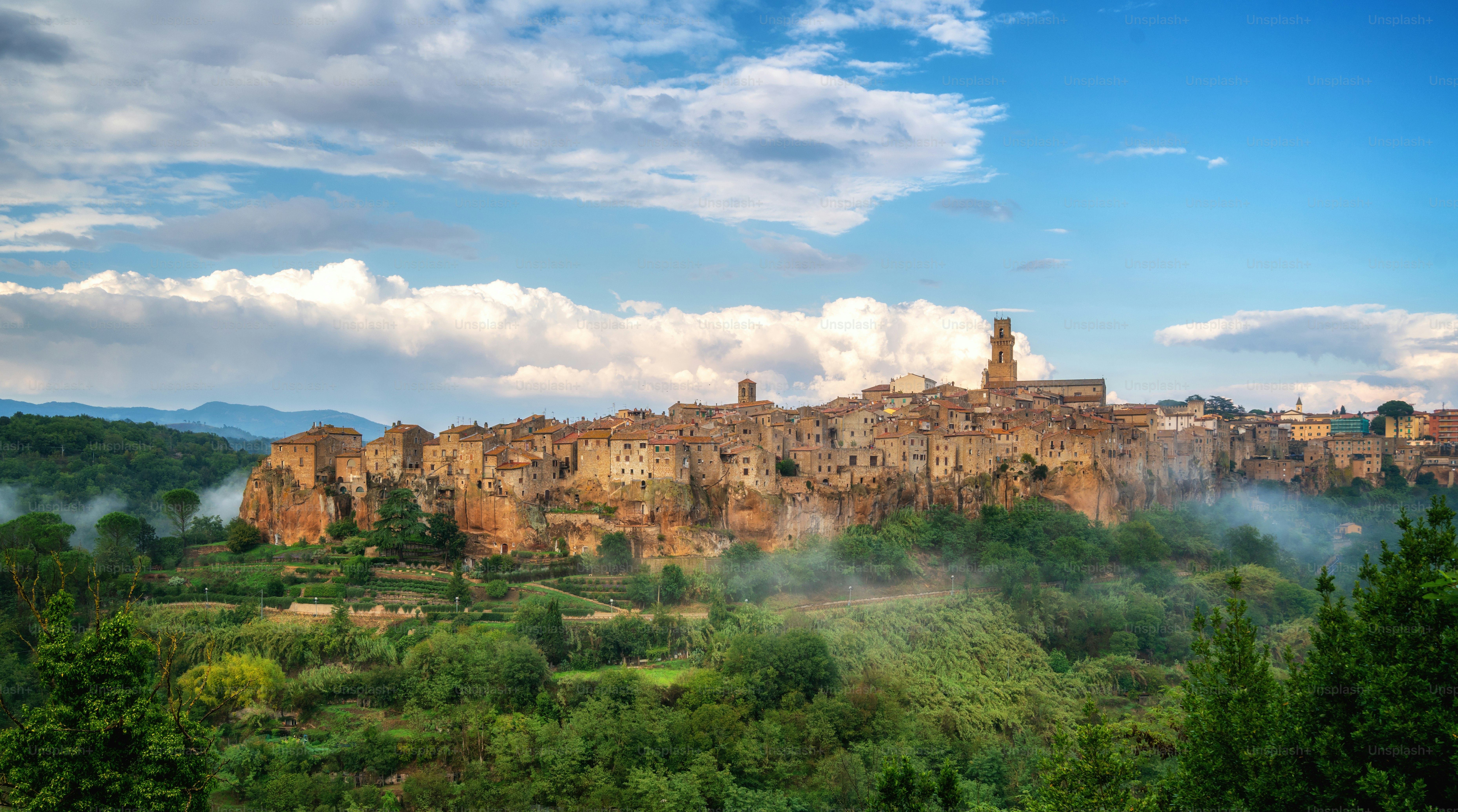 Panoramic view of the historic hilltop village of Pitigliano, Grosseto, Tuscany, Italy.