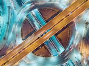 Highway road intersection at dusk for transportation, distribution or traffic background.