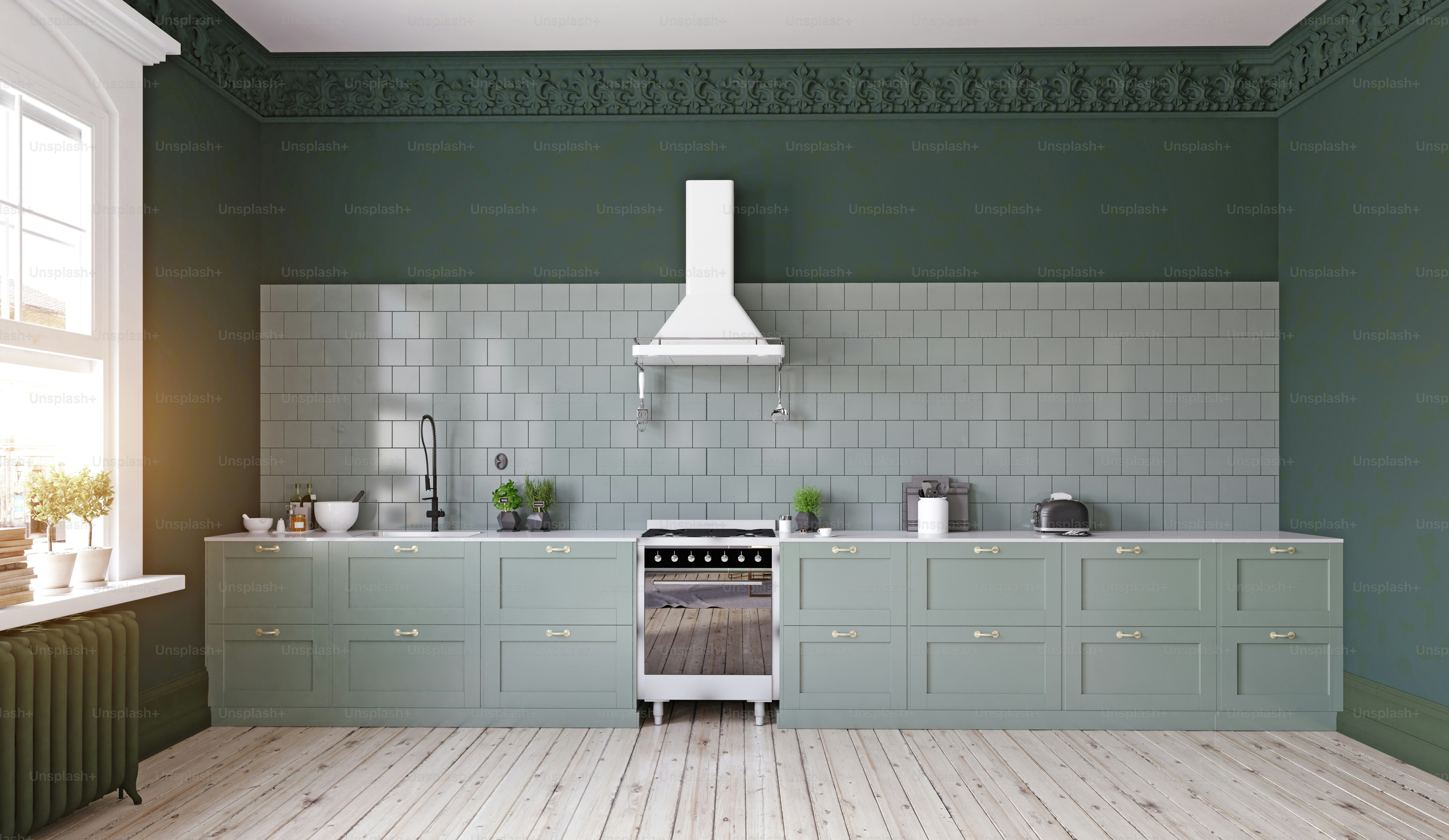modern kitchen interior design. 3d rendering