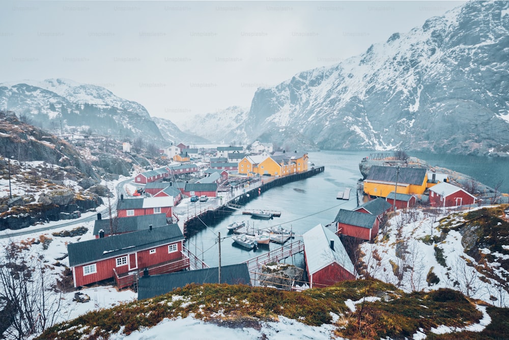 Nusfjord authentic fishing village in winter. Lofoten islands, Norway