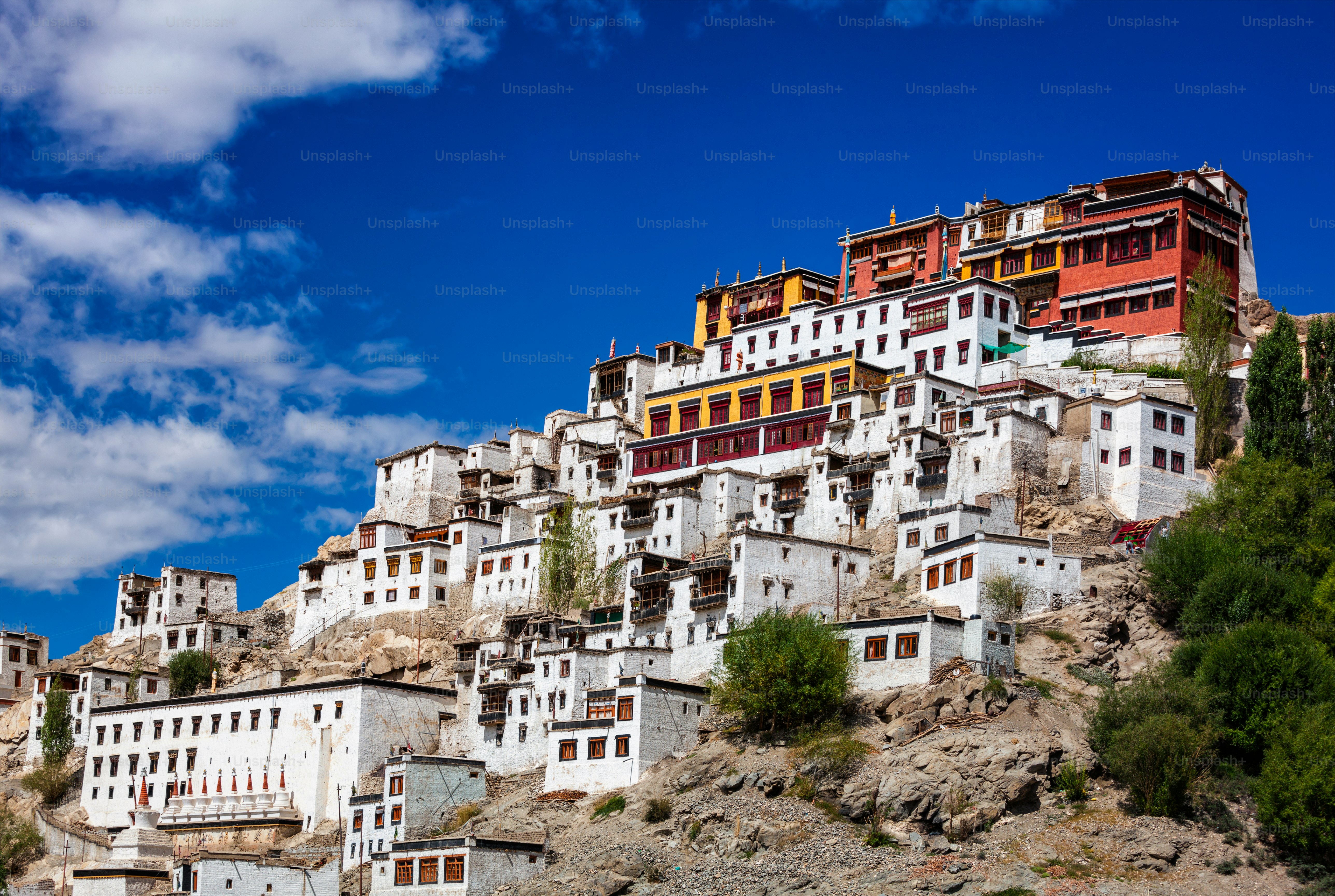 Thiksey gompa (Tibetan Buddhist monastery) in Himalayas. Ladakh, India